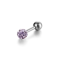 Polished stainless steel barbell earring with a vibrant purple crystal pave ball - Light Purple