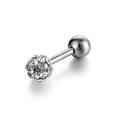 Silver barbell piercing stud with sparkling crystal pave ball for ears and cartilage - White