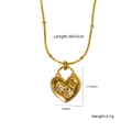 Collana in titanio dorato con ciondolo a cuore, diamanti a stella e catena con perline - Stile Cuore Zircone Chiaro Stellato (XBN250937-05)