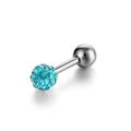 Silver stainless steel piercing stud featuring light blue rhinestone encrusted ball - Lake Blue