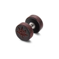 Vintage round red sandalwood stud earrings with engraved leaf pattern and metal posts - Dark Red Maple Leaf
