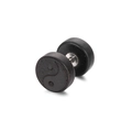 Macro shot of black wood yin yang stud earring with metallic screw back fastener - Black Ba Gua Tai Chi Shape