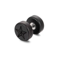 Detail of matte black wood stud earring with engraved star and steel barbell post - Black Five-pointed Star
