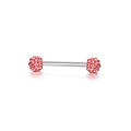 Piercing-Stab aus Edelstahl mit rosa kristallbesetzten Kugeln für Zunge oder Brust - 1.6*16*5/5 / Rosa