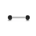 Nahaufnahme vom Barbell-Piercing mit facettierten schwarzen Perlen und Edelstahlstab - 1.6*16*5/5 / Schwarz