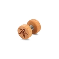 Macro shot of natural wood stud earring featuring a carved star pattern and smooth texture - Natural Wood Pentagram