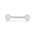 Hantel-Piercing aus poliertem Edelstahl mit funkelnden Aurora Borealis Kristallkugeln - 1.6*16*5/5 / AB Weiß