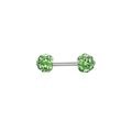 Detailweergave van zilveren barbell lichaamssieraden met groene pavé kristallen bollen - Lichtgroen