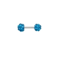 Gepolijste roestvrijstalen halter oorbel met twee fonkelende donkerblauwe kristallen ballen - Meerblauw