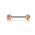 Hantel-Piercingring aus Silberstahl mit Champagnerkristall-besetzten Kugeln - 1.6*16*5/5 / Pfirsich