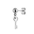 Sleek stainless steel ball stud earring with silver heart-shaped key charm dangle - Key Dangle (Steel Color 4)
