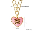 Collana con cuore smaltato rosa dorato con motivo a punto croce e misure - Stile Cuore Stringato Rosa Nero (XBN250937-26)
