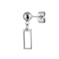 Polished silver stainless steel ball stud earring with a hollow rectangle pendant charm - Rectangle Dangle (Steel Color 6)