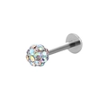 Detail of labret stud with multi-color AB crystal ball and silver stainless steel post - AB Color