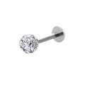 Macro shot of stainless steel labret stud with crystal pave ball and flat base - 1.2*8*4 / White