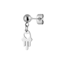 Silver stainless steel stud earring with Hamsa Hand pendant and heart cutout detail - Hamsa Hand Dangle (Steel Color 7)