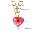 Collana con ciondolo a cuore rosa in acciaio al titanio con dettagli in smalto e catena d'oro - Stile Cuore Rosso Graffiti Multicolore (XBN250937-29)