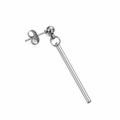 Detailed view of stainless steel drop earrings with cylindrical pendants and butterfly back - Round Rod