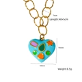 Collana in acciaio al titanio con ciondolo a cuore azzurro e cristalli geometrici colorati - Stile Cuore Celeste Graffiti Multicolore (XBN250937-30)