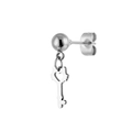 Polished silver heart key drop earrings with winged design and ball studs - Winged Key Dangle (Steel Color 11)