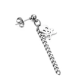 Detail of stainless steel skull earring featuring a cubic link chain in punk style - Skull
