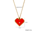Collana a cuore rosso in acciaio al titanio con zircone e dimensioni della catena - Stile Cuore Zircone Rosso Centrale (XBN250937-34)