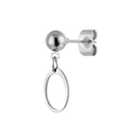 Minimalist stainless steel ball stud earring with oval drop loop in polished silver - Oval Link Dangle (Steel Color 16)