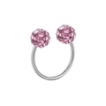 Dettaglio macro di anello a ferro di cavallo in acciaio con sfere di cristallo rosa - Rosa