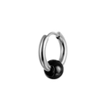 Sleek stainless steel hoop earring featuring a polished silver finish and a black bead charm - Silver Hoop with Black Bead