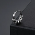 Vintage Tibetan dragon pattern stainless steel hoop earring with central metal bead detail - Steel