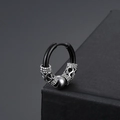 Vintage dragon pattern stainless steel hoop earring with silver accents and beads - Black Hoop Silver Dragon