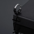 Vintage Edelstahl Ohrringe mit schwarzem Kreuzanhänger und gewebtem Drachenmuster - Silberner Ring Schwarzer Drache