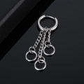 Silver stainless steel hoop earrings with triple hanging chains and punk hip-hop style - Steel Color Circle