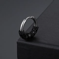 Vintage Tibetan dragon pattern stainless steel hoop earring with black woven texture detail - Silver Hoop Black Dragon