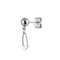 Macro detail of silver stainless steel earring with polished ball and heart trapezoid pendant - Trapezoid Heart Dangle (Steel Color 21)