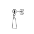 Detail view of silver stainless steel earring with geometric hollow trapezoid pendant - Trapezoid Frame Dangle (Steel Color 23)