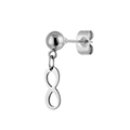 Detail view of silver infinity symbol dangle stud earrings in polished stainless steel - Infinity Dangle (Steel Color 24)