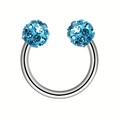 Piercing a ferro di cavallo argento con sfere di cristallo azzurro per orecchio e naso - Blu lago