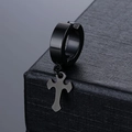 Pendiente de clip en acero de titanio negro con colgante de cruz para hombre y mujer - Negro
