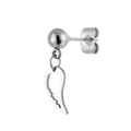 Sleek stainless steel ball stud earring featuring a delicate hollow wing charm in silver - Wing Dangle (Steel Color 27)