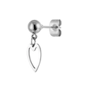 Polished silver stainless steel stud earring with a hanging hollow heart pendant - Hollow Heart Dangle (Steel Color 28)