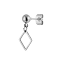 Polished silver stainless steel stud earring with a minimalist hollow rhombus pendant - Hollow Diamond Dangle (Steel Color 32)