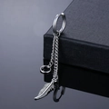 Silver stainless steel huggie hoop earring with long tassel chains and feather pendant - Piercing Style / Steel Color Feather Pendant