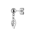 Polished steel ball stud earring featuring a delicate hollow leaf pendant and butterfly back - Leaf Vein Dangle (Steel Color 35)