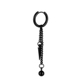 Black punk titanium steel hoop earring with dangling fringe chains and tapered spikes - Spiky Cone / Black