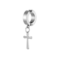 Polished titanium steel cross pendant earring with minimalist silver clip design - Cross Ear Cuff / Steel