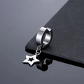 Polished stainless steel clip-on earring featuring a hollow pentagram star pendant - Steel Star