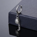 Titanium steel tassel drop earrings with round bead and grid textured shell pendant - Steel