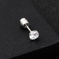 Silberner Chirurgenstahl Ohrstecker mit rundem Zirkon und sicherem Schraubverschluss - 3mm / Stahlfarben