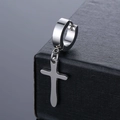 Pendientes de cruz unisex de acero inoxidable plateado en una caja de joyas negra - Estilo de Cruz Minimalista (Acero 3)